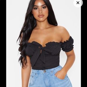 PLT Black Frill Crop Blouse
